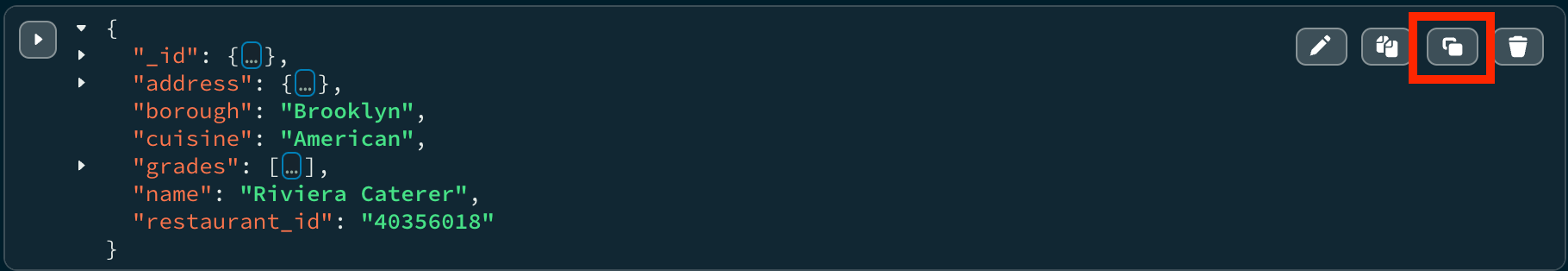 JSON 보기에서 문서 복사