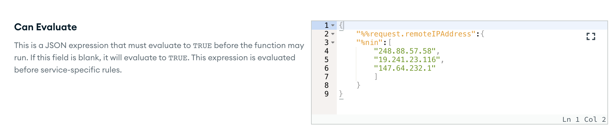 함수의 UI 에서 JSON 표현식 입력을 평가할 수 있습니다.