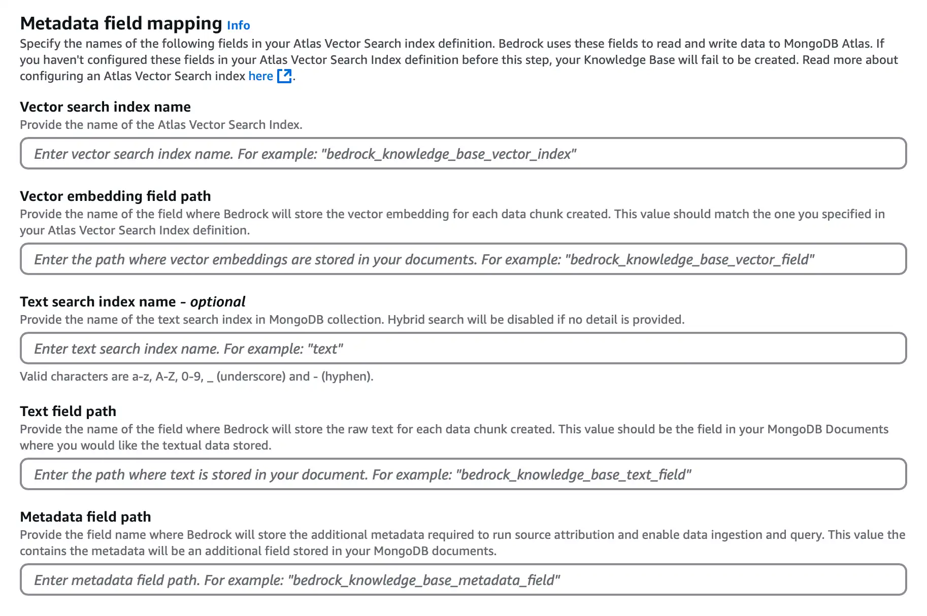 벡터 저장소 필드 매핑 구성 섹션의 스크린샷