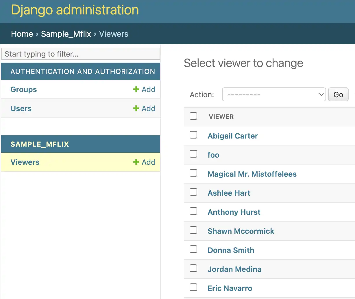 관리 사이트 에 표시되는 뷰어 목록입니다.