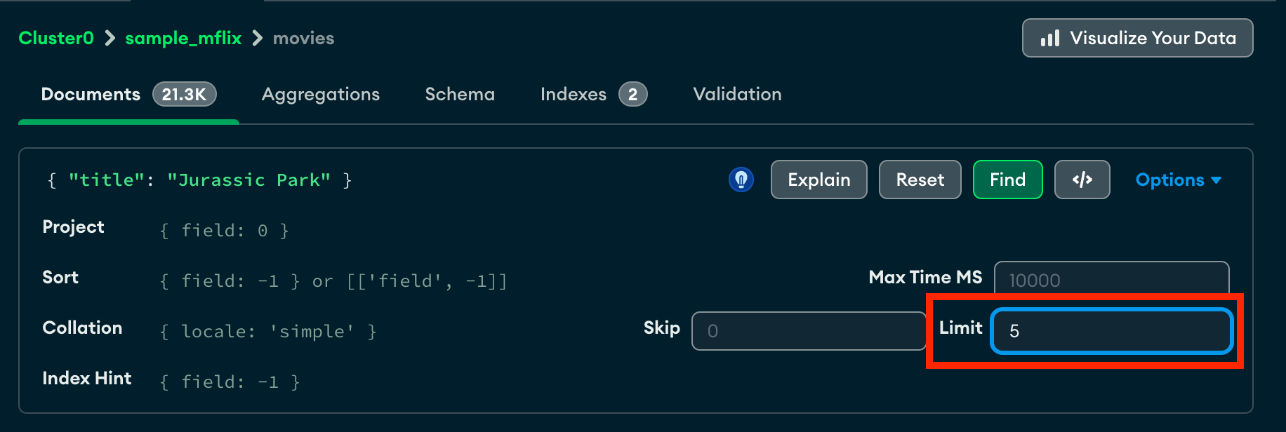 Resultados da especificação do limite de queries
