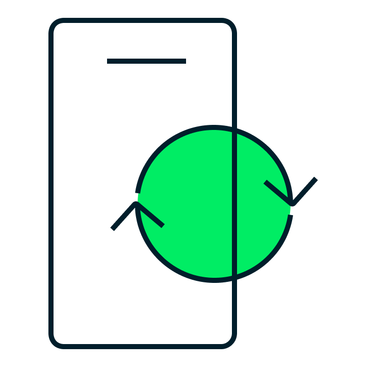 Um ícone que retrata um dispositivo móvel com sincronização de dados