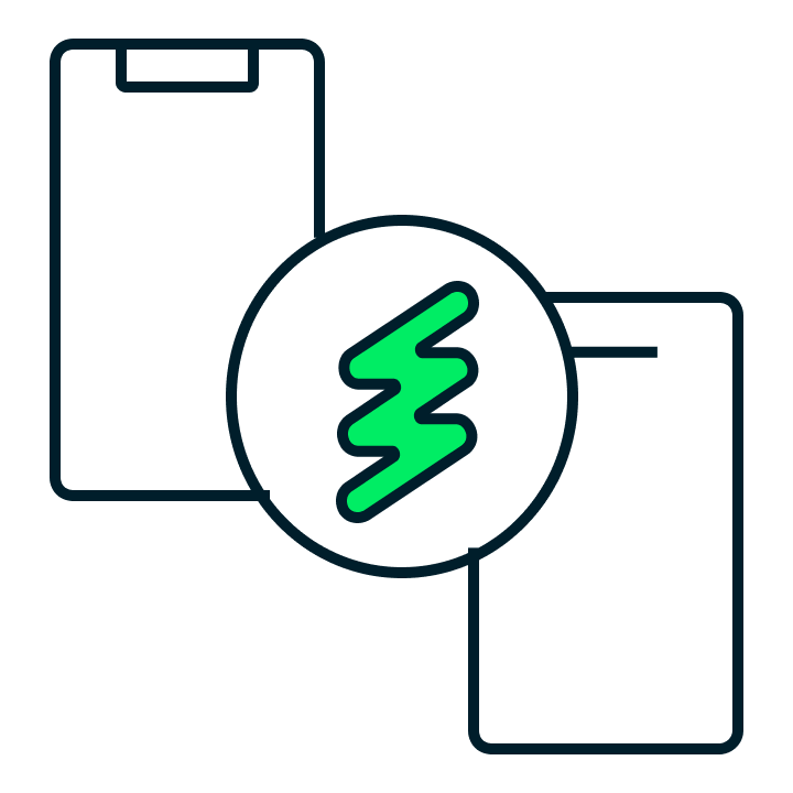 Um ícone representando dois dispositivos móveis compartilhando dados
