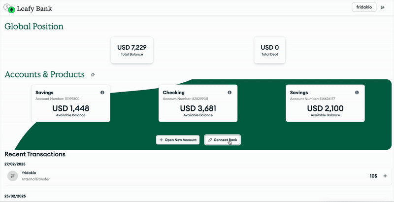 Demonstração do Open Finance em formato gif