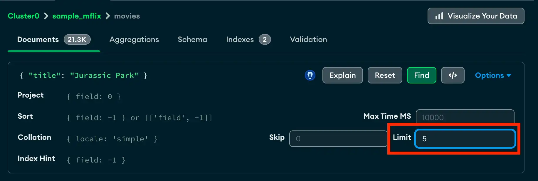 Resultados da especificação do limite de queries