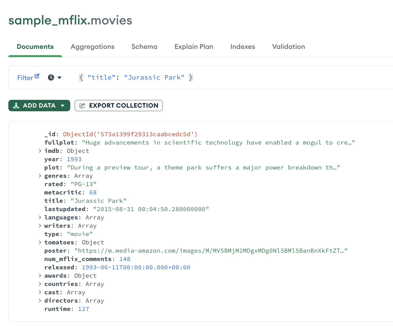 Resultados da aplicação de um filtro de queries