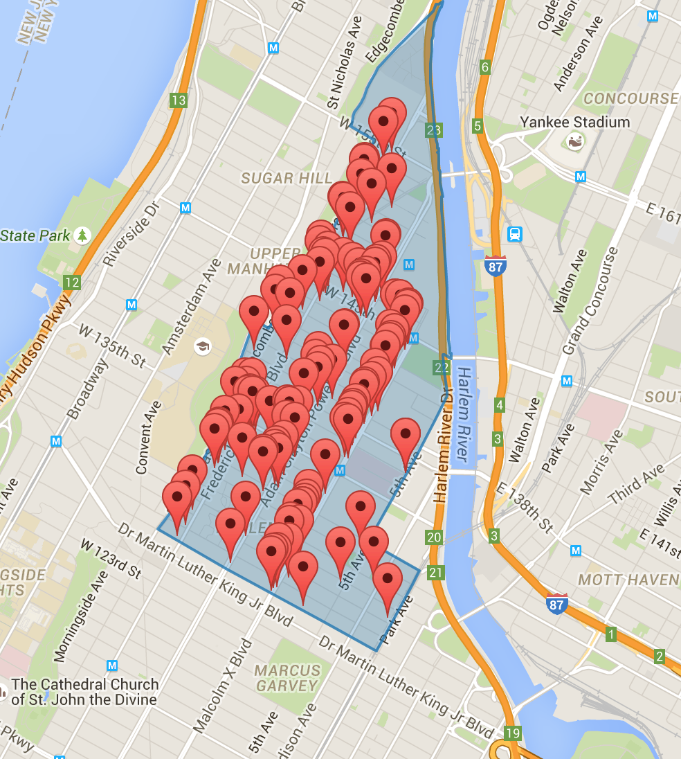 Mapa de todos os restaurantes em um polÃgono geospacial.