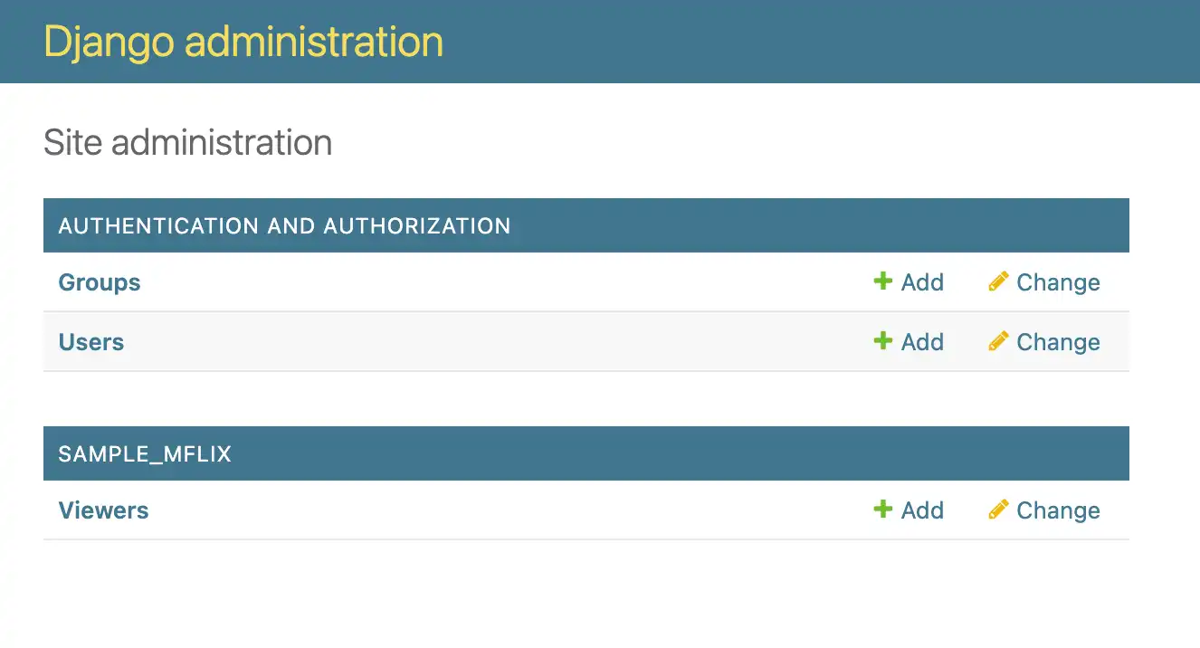 O conteúdo exibido no site de administração do Django após registrar um modelo.