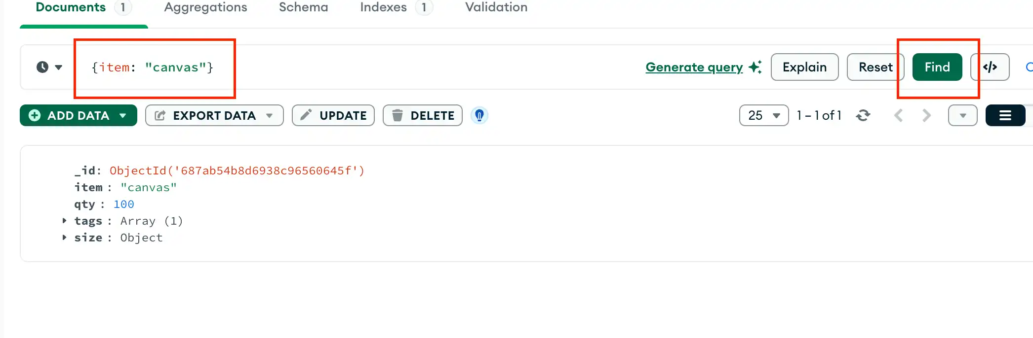 Query de documentos correspondentes em uma coleção