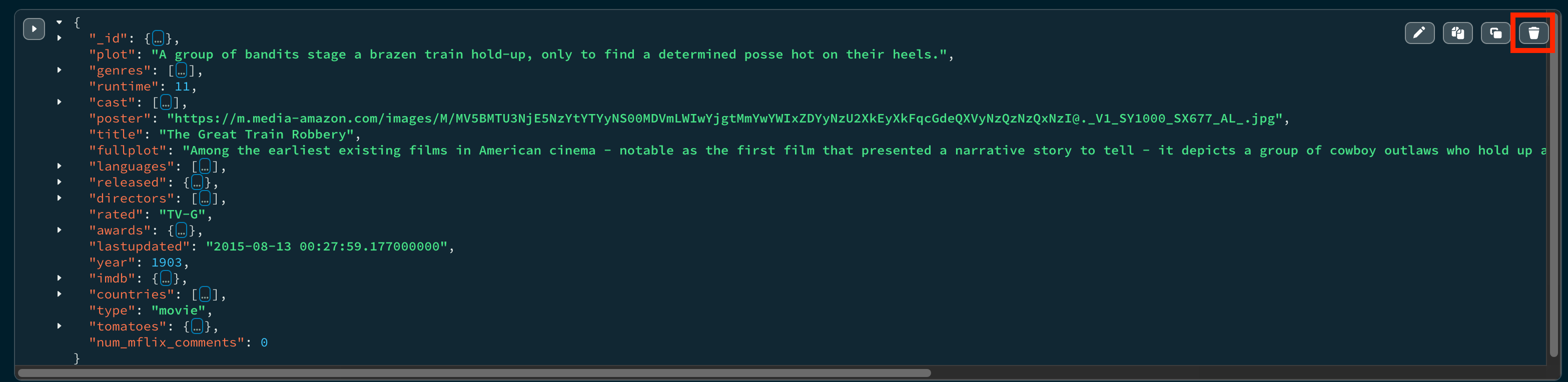 JSON 视图中的删除按钮