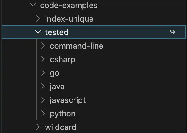 VS Code Explorer panel showing a folder named "tested" with
a small arrow icon indicating the folder is a symlink.