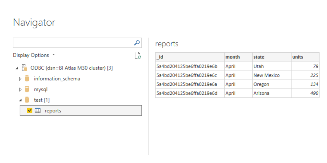 Power BI 数据源列表的屏幕截图