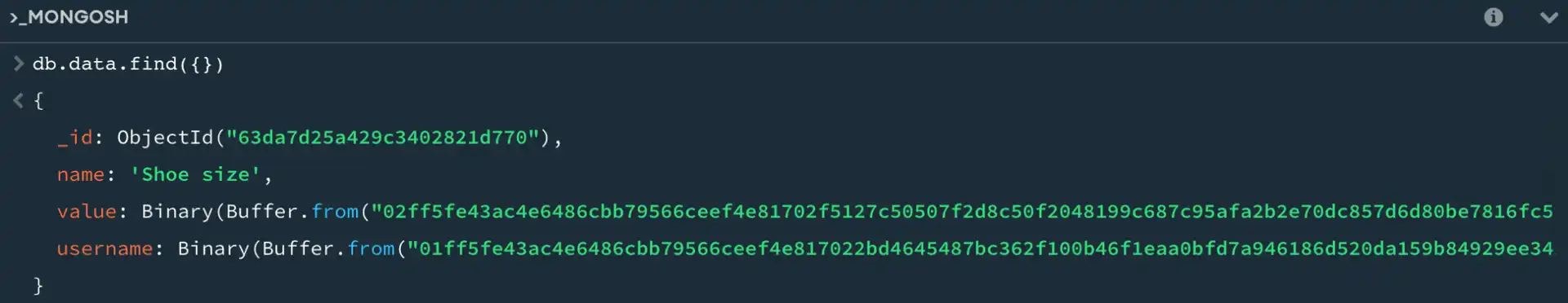 查询数据库时的mongosh Shell输出