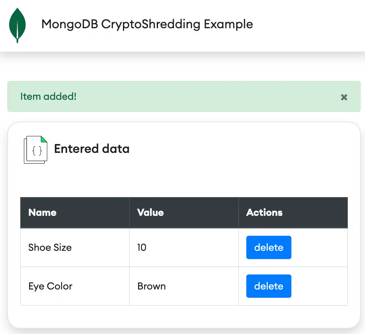 用户界面中的示例数据